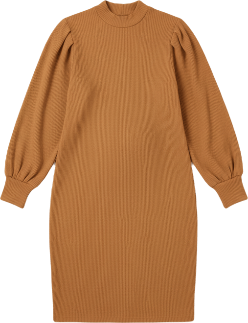 Maternity Ribbed Mock Neck Puff Long Sleeve Dress
