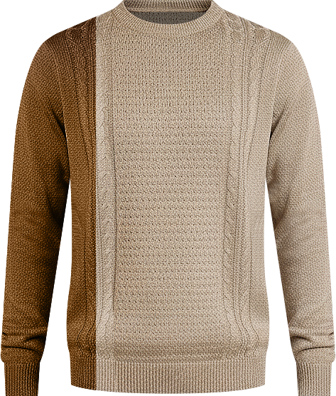 Men's Sand Beige Textured-Jacquard Knit Pullover Sweater
