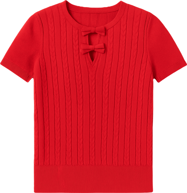 Nautica Women's Bow Cable-Knit Short-Sleeve Sweater