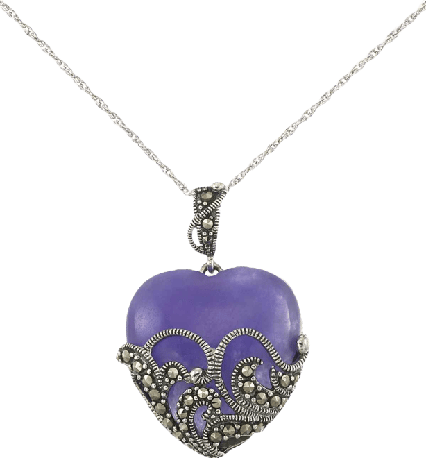 Marcasite Lavender Jade (20 ct. t.w.) Heart Pendant Necklace in Sterling Silver
