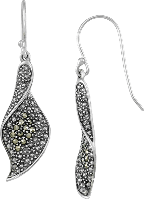 Pave Marcasite Leaf Wire Earrings in Sterling Silver