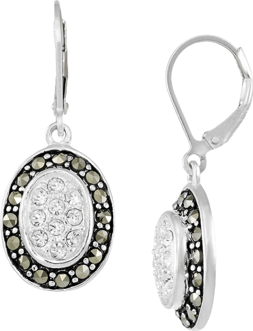Marcasite And Crystal (4 ct. t.w.) French Wire Oval Earrings in Sterling Silver