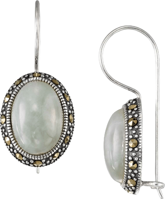 Marcasite Green Jade (6 ct. t.w.) Oval Earrings in Sterling Silver