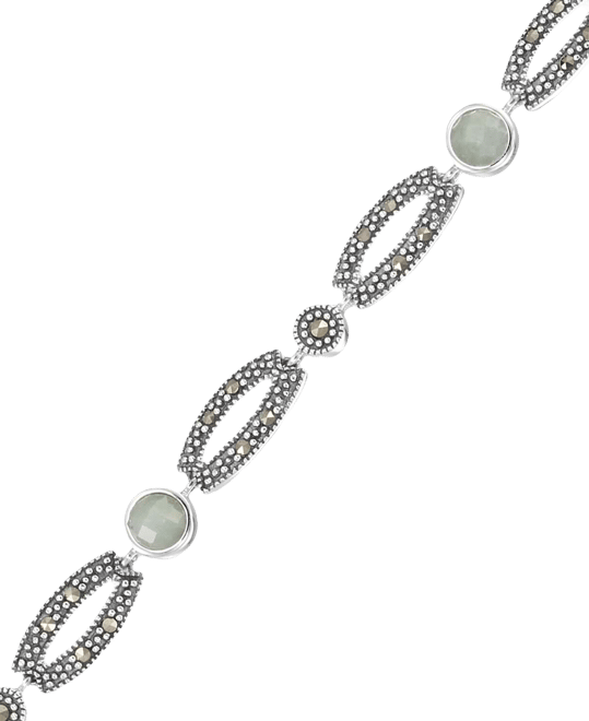 Marcasite Green Jade (8 ct. t.w.) Station Link Bracelet in Sterling Silver