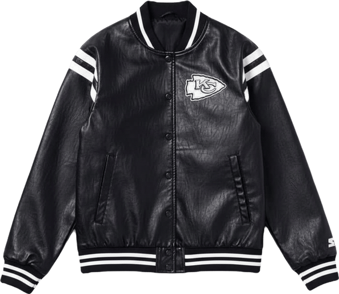 Women's Black Kansas City Chiefs High Heat Faux Leather Full-Snap Varsity Jacket