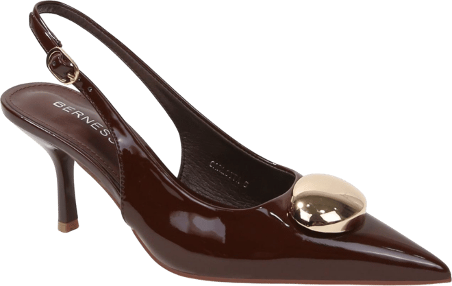 Carlotta Patent Slingback Heels with Gold Dome Accent