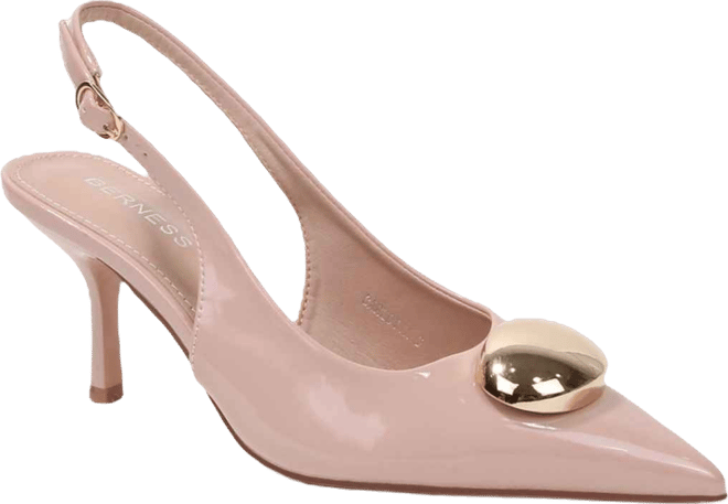 Carlotta Patent Slingback Heels with Gold Dome Accent