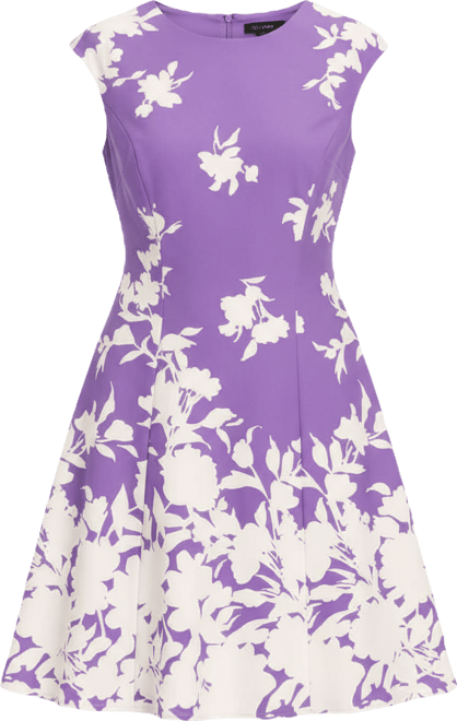 Women's Printed Cap-Sleeve Fit & Flare Dress