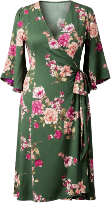 Plus Size Gemini Wrap Dress with Contrast Lined Sleeves