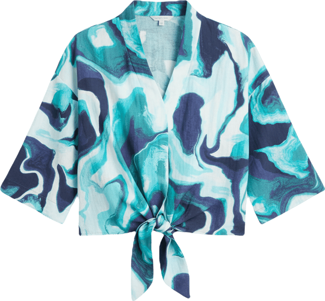 Women's Elbow Sleeve Printed Tie-Hem Blouse, Macy's Exclusive