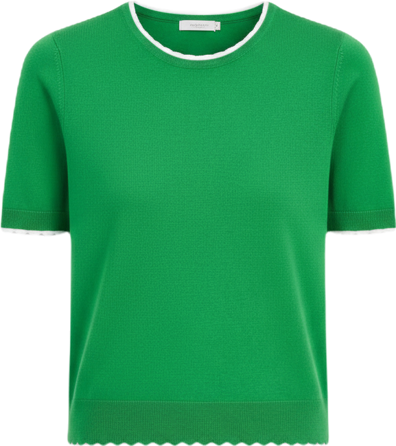 Nautica Women's Scallop-Trim Short Sleeve Crewneck Sweater