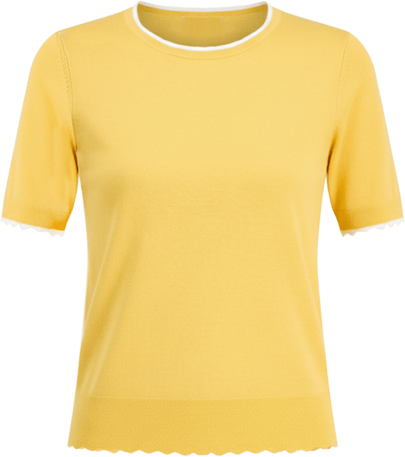 Women's Scallop-Trim Short Sleeve Crewneck Sweater