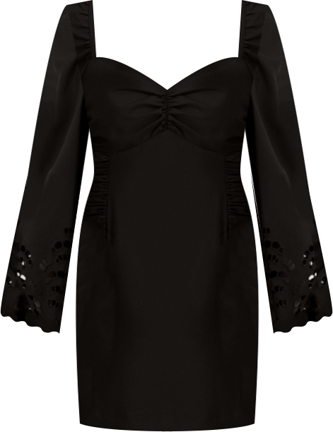 Women's Eyelet Woven Sweetheart Neck Short Dress