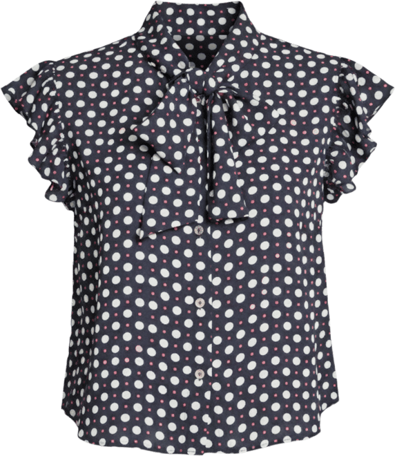 Women's Double Dot Tie Neck Top