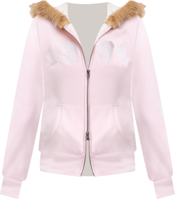 Juniors' Faux-Fur-Trim Hooded Sweatshirt