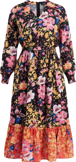 Women's Mixed Floral-Print Tiered Fit & Flare Dress
