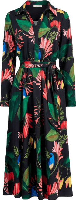 Women's Floral-Print Tie-Belt Fit & Flare Dress