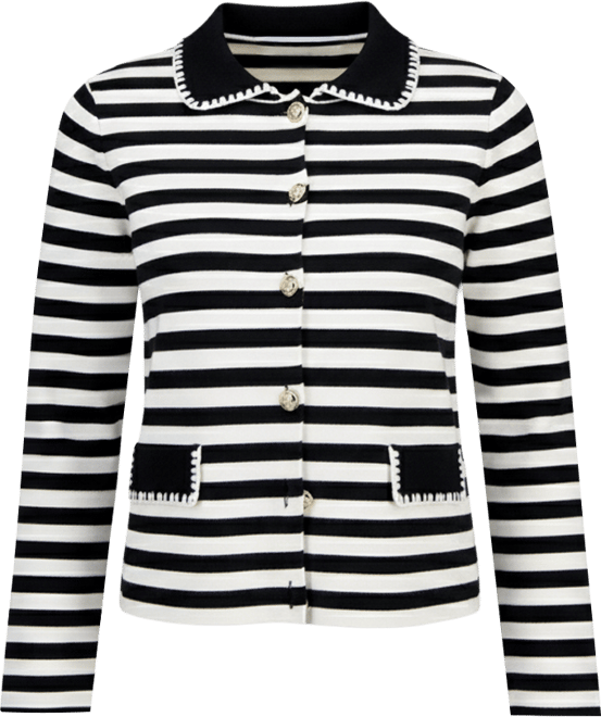 Women's Striped Collared Button Cardigan Sweater