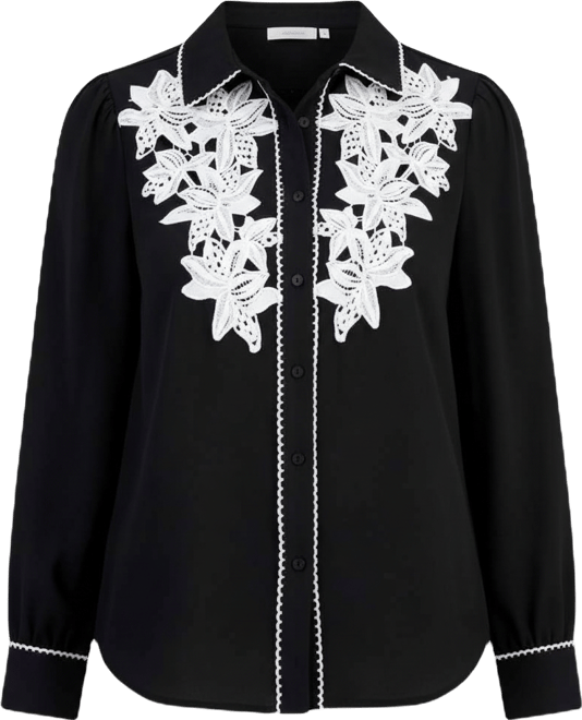 Women's Contrast-Trim Button-Down Blouse