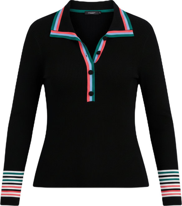 Women's Striped-Trim Collared Button Top