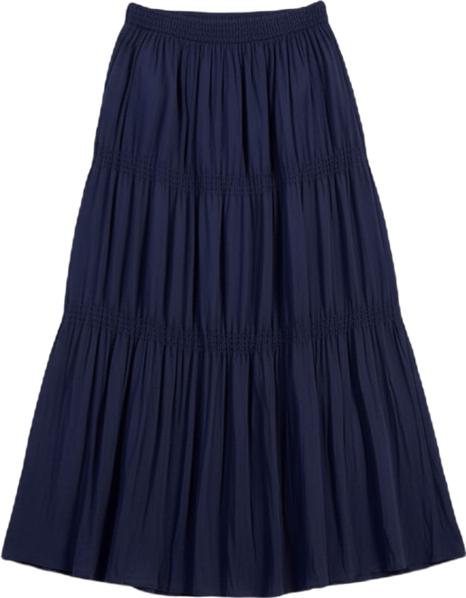 Women's Silk Solid-Color Smocked Tiered Skirt