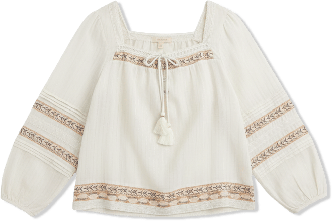 Women's Embroidered Square-Neck Peasant Top