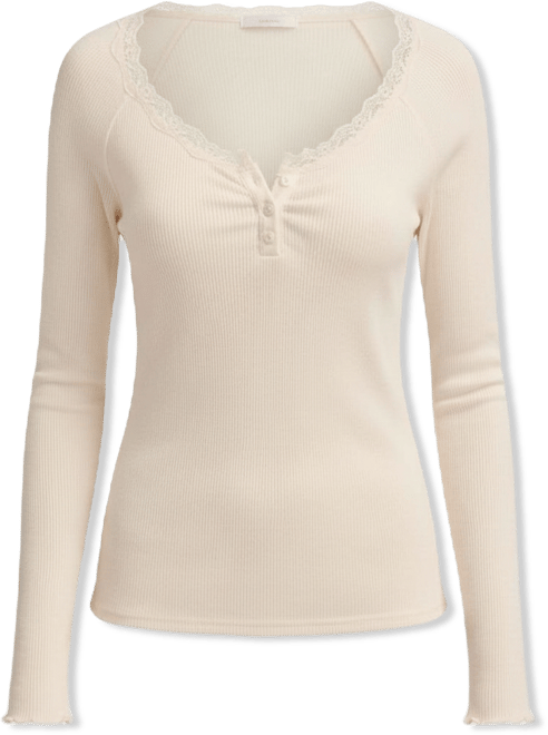 Women's Lace Trim Henley Top