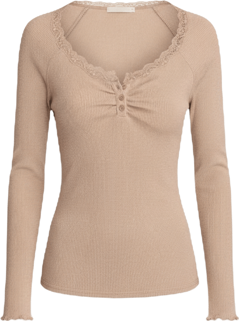 Women's Lace Trim Henley Top