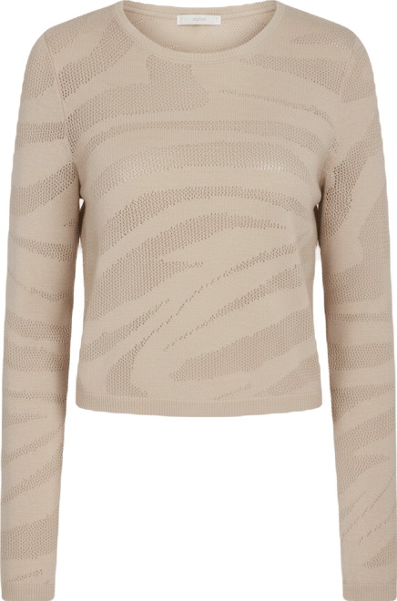 Women's Crewneck Zebra Pointelle Cropped Sweater