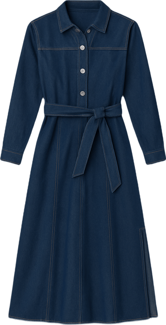 Women's Self-Belted A-Line Shirt Dress