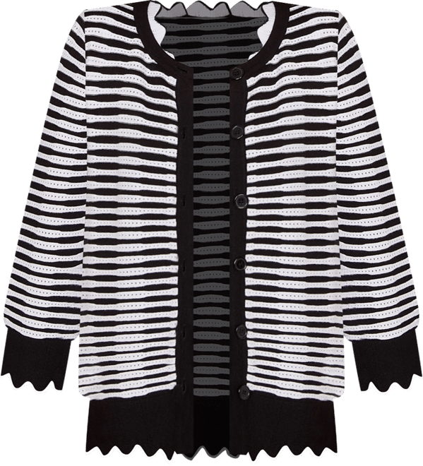 Petite Scallop Trim Striped Button Cardigan Sweater