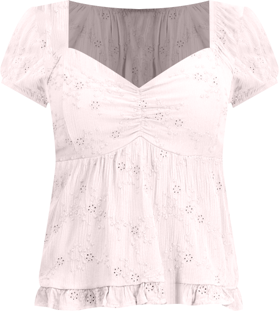 Juniors' Short-Sleeve Embroidered Sweetheart-Neck Babydoll Top