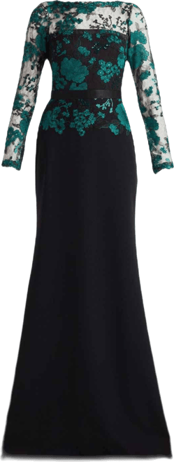 Women's Beacon Belted Embroidered Illusion Gown