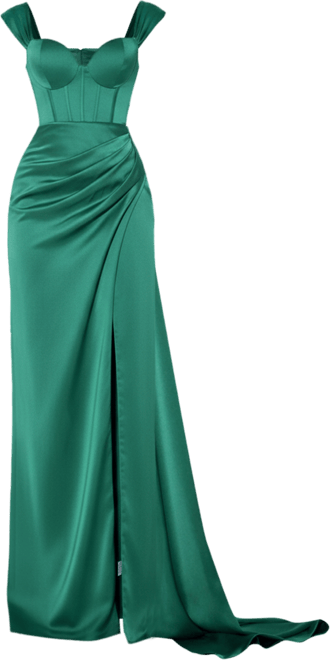 Women's Zayda Green High Slit Corset Satin Gown