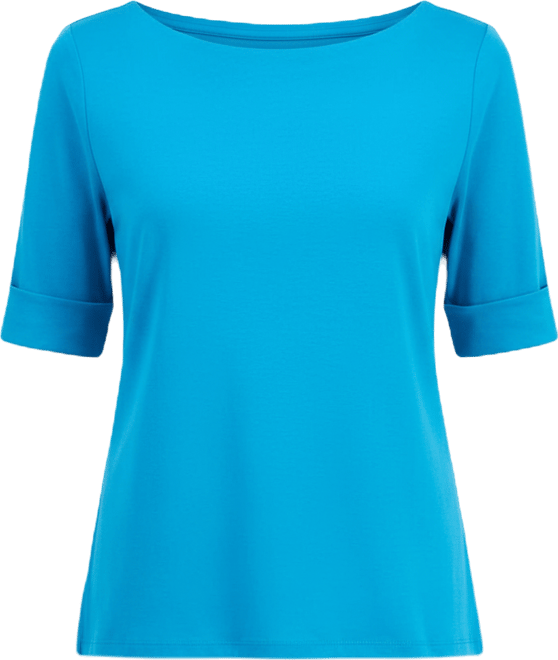 Petite Cotton Elbow-Sleeve Boat-Neck Top, Exclusively at Macy's