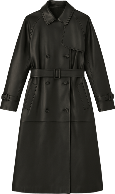 Women's Belted Leather Trench Coat