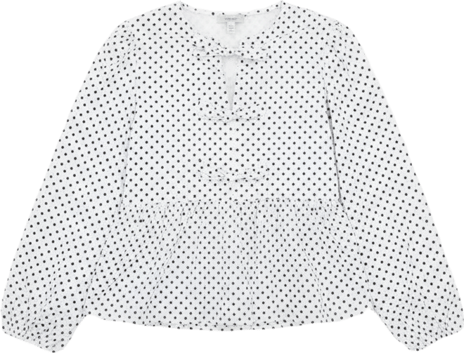Women's Dot-Print Bow-Trim Cotton Peplum Blouse