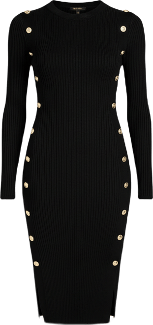 Women's Long-Sleeve Rib Logo Button Vonn Bodycon Dress