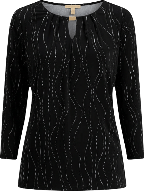 Women's Printed 3/4-Sleeve Keyhole Top, Regular and Petite Sizes