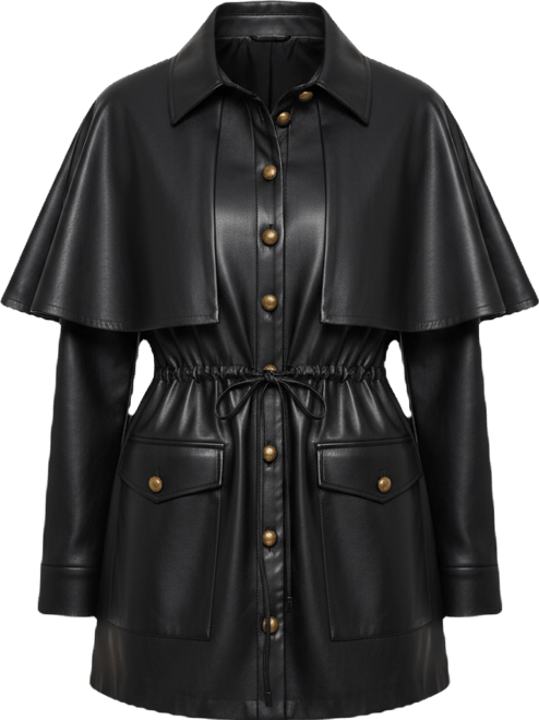 June + Vie Women's Plus Size Faux Leather Cape Jacket