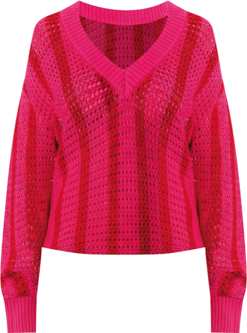 Women's Lizza Crochet Stripe V-Neck Sweater