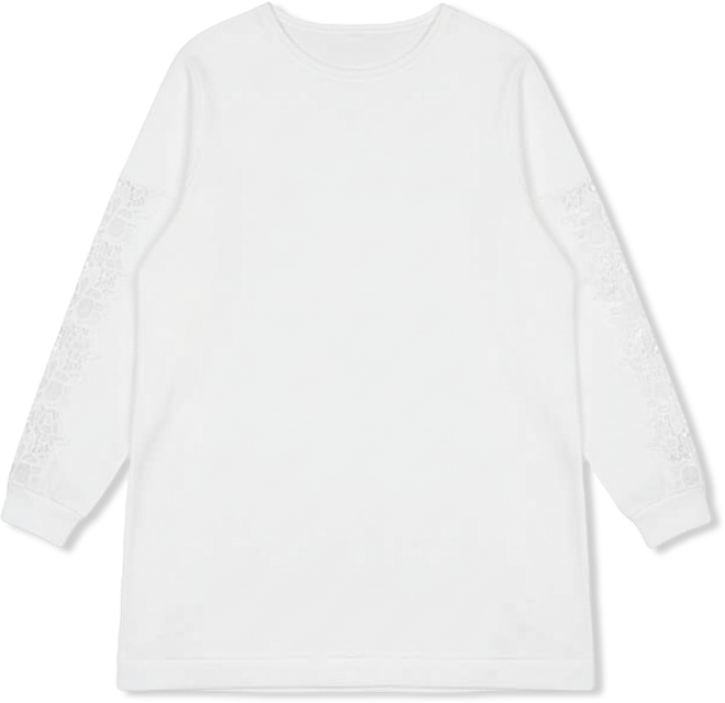 Women's Plus Size French Terry Lace Trim Sweatshirt Tunic