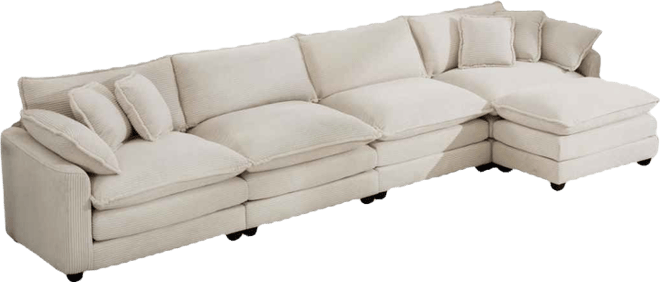 Corduroy Sectional Sofa with Ottoman
