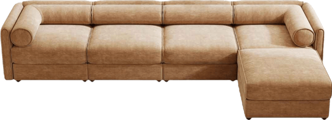 Modular Sectional Sofa, Storage, Cylindrical Backrest, Camel