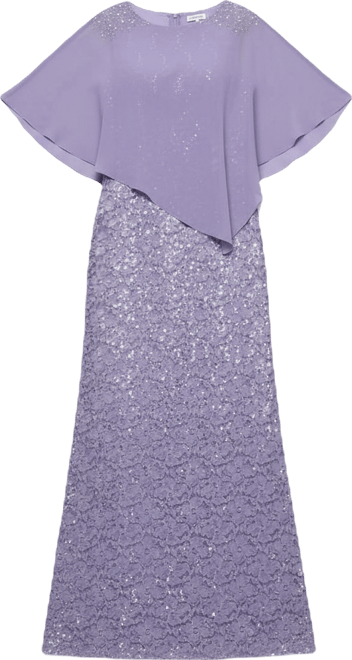 Women's Sequin Lace Chiffon Caplet Gown