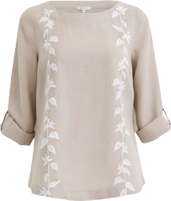 Women's 100% Linen Floral-Embroidered 3/4-Sleeve Top, Macy's Exclusive