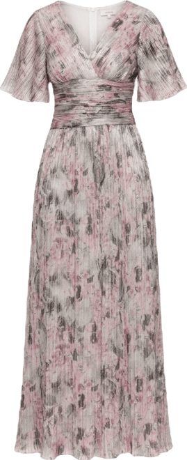 Women's Printed V-Neck Bodre Long Dress