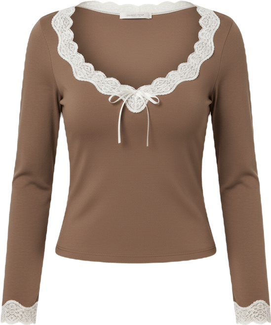 Women's Contrast Lacey Long Sleeve Top