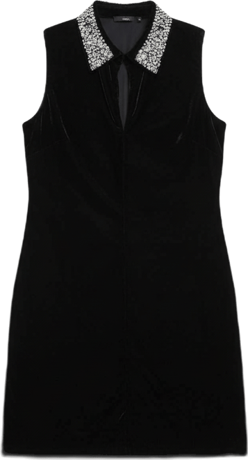 Women's Beaded Collar Velvet Dress Slip