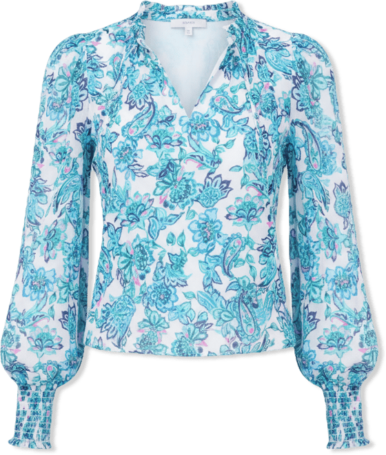 Women's Smocked Cuff Ruffle Long-Sleeve Blouse